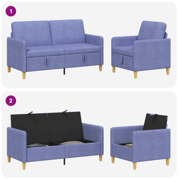 vidaXL Súprava pohovky s úložným priestorom 2 pcs Modrá džínovina – Obrázok 4