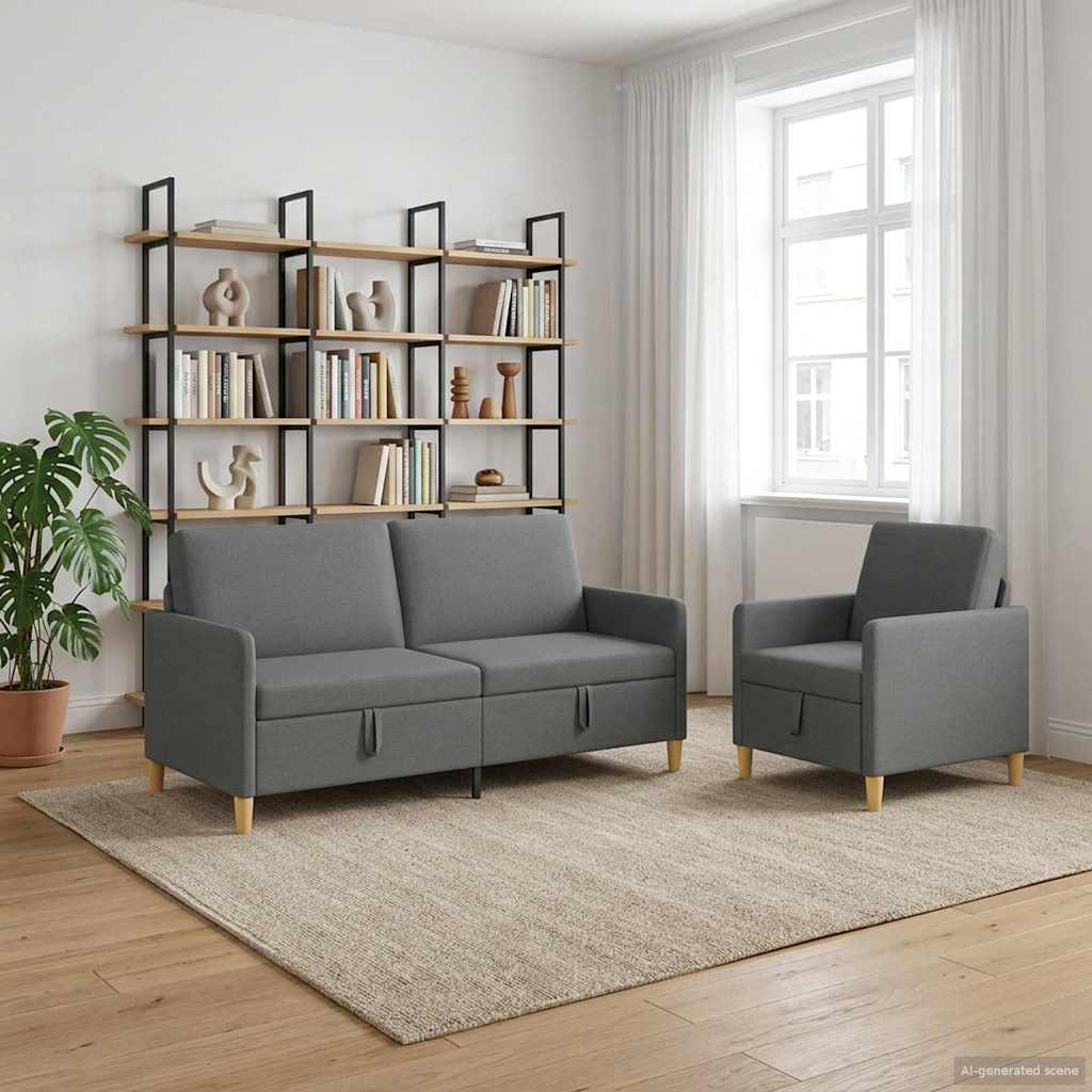 3429205_1.jpg vidaXL Súprava pohovky s úložným priestorom 2 pcs Tmavosivá Polyester – Obrázok 1
