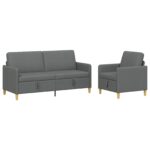 vidaXL Súprava pohovky s úložným priestorom 2 pcs Tmavosivá Polyester – Obrázok 2