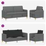 vidaXL Súprava pohovky s úložným priestorom 2 pcs Tmavosivá Polyester – Obrázok 3