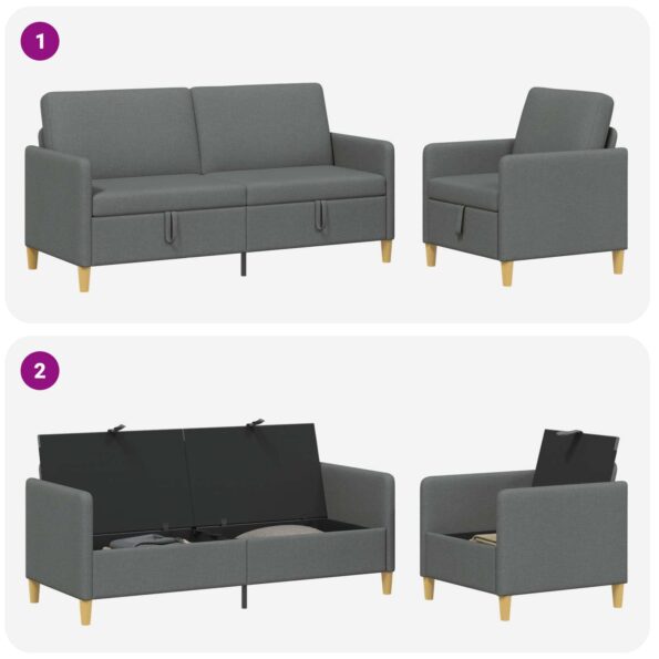 vidaXL Súprava pohovky s úložným priestorom 2 pcs Tmavosivá Polyester – Obrázok 3