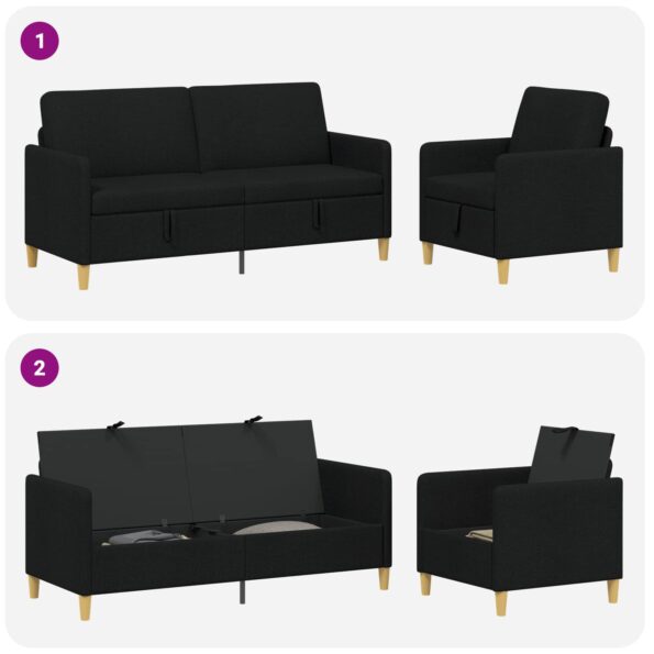 vidaXL Súprava pohovky s úložným priestorom 2 pcs Čierna Polyester – Obrázok 4