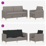 vidaXL Súprava pohovky s úložným priestorom 2 pcs Sivohnedá Polyester – Obrázok 4