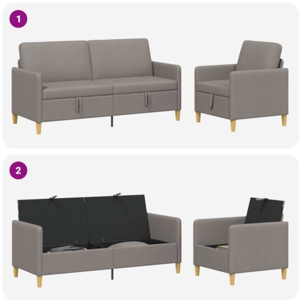 vidaXL Súprava pohovky s úložným priestorom 2 pcs Sivohnedá Polyester – Obrázok 4