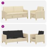vidaXL Súprava pohovky s úložným priestorom 2 pcs Krémová Polyester – Obrázok 4
