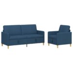 vidaXL Súprava pohovky s úložným priestorom 2 pcs Modrá Polyester – Obrázok 2