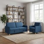 vidaXL Súprava pohovky s úložným priestorom 2 pcs Modrá Polyester – Obrázok 3