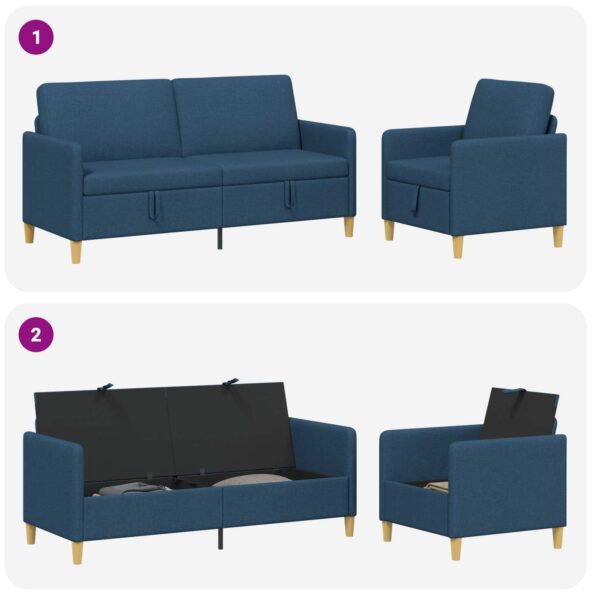 vidaXL Súprava pohovky s úložným priestorom 2 pcs Modrá Polyester – Obrázok 4