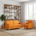 vidaXL Súprava pohovky s úložným priestorom 2 pcs Tmavá žltá Polyester – Obrázok 3