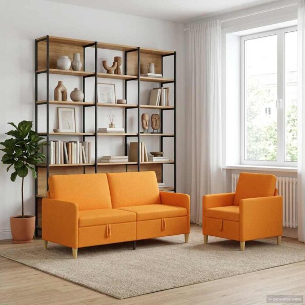 vidaXL Súprava pohovky s úložným priestorom 2 pcs Tmavá žltá Polyester – Obrázok 3
