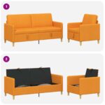 vidaXL Súprava pohovky s úložným priestorom 2 pcs Tmavá žltá Polyester – Obrázok 4