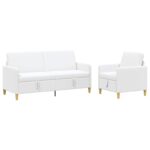 vidaXL Súprava pohovky s úložným priestorom 2 pcs Biela Polyester – Obrázok 2