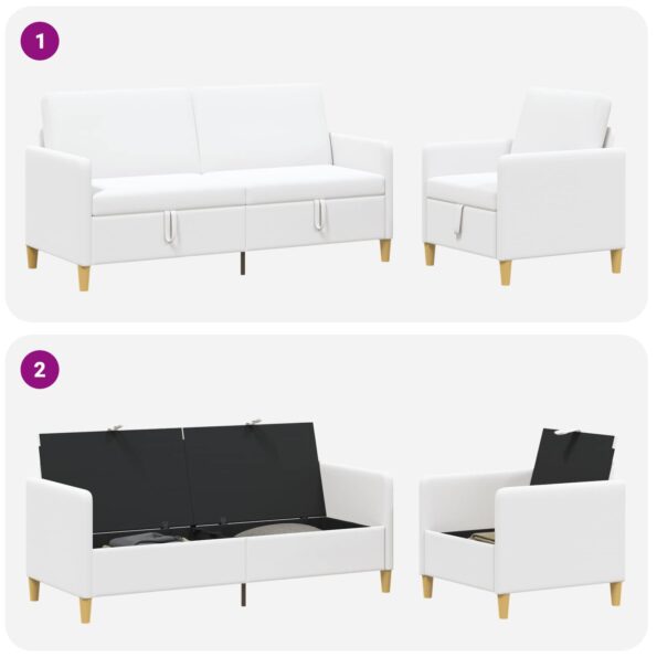 vidaXL Súprava pohovky s úložným priestorom 2 pcs Biela Polyester – Obrázok 4