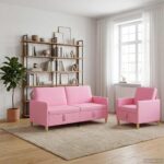 vidaXL Súprava pohovky s úložným priestorom 2 pcs Ružová Polyester – Obrázok 3