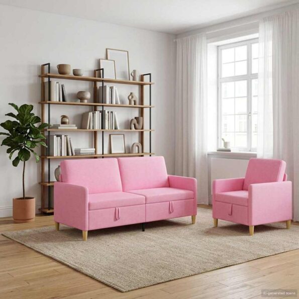 vidaXL Súprava pohovky s úložným priestorom 2 pcs Ružová Polyester – Obrázok 3