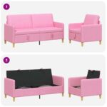 vidaXL Súprava pohovky s úložným priestorom 2 pcs Ružová Polyester – Obrázok 4