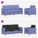 vidaXL Súprava pohovky s úložným priestorom 2 pcs Modrá džínovina – Obrázok 4