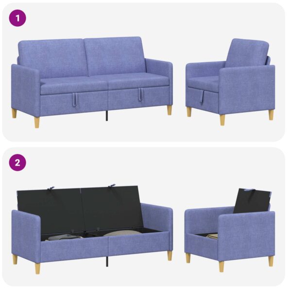 vidaXL Súprava pohovky s úložným priestorom 2 pcs Modrá džínovina – Obrázok 4