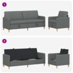 vidaXL Súprava pohovky s úložným priestorom 2 pcs Tmavosivá Polyester – Obrázok 4