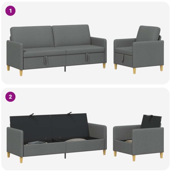 vidaXL Súprava pohovky s úložným priestorom 2 pcs Tmavosivá Polyester – Obrázok 4