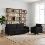 vidaXL Súprava pohovky s úložným priestorom 2 pcs Čierna Polyester – Obrázok 3