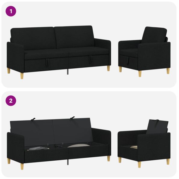 vidaXL Súprava pohovky s úložným priestorom 2 pcs Čierna Polyester – Obrázok 4