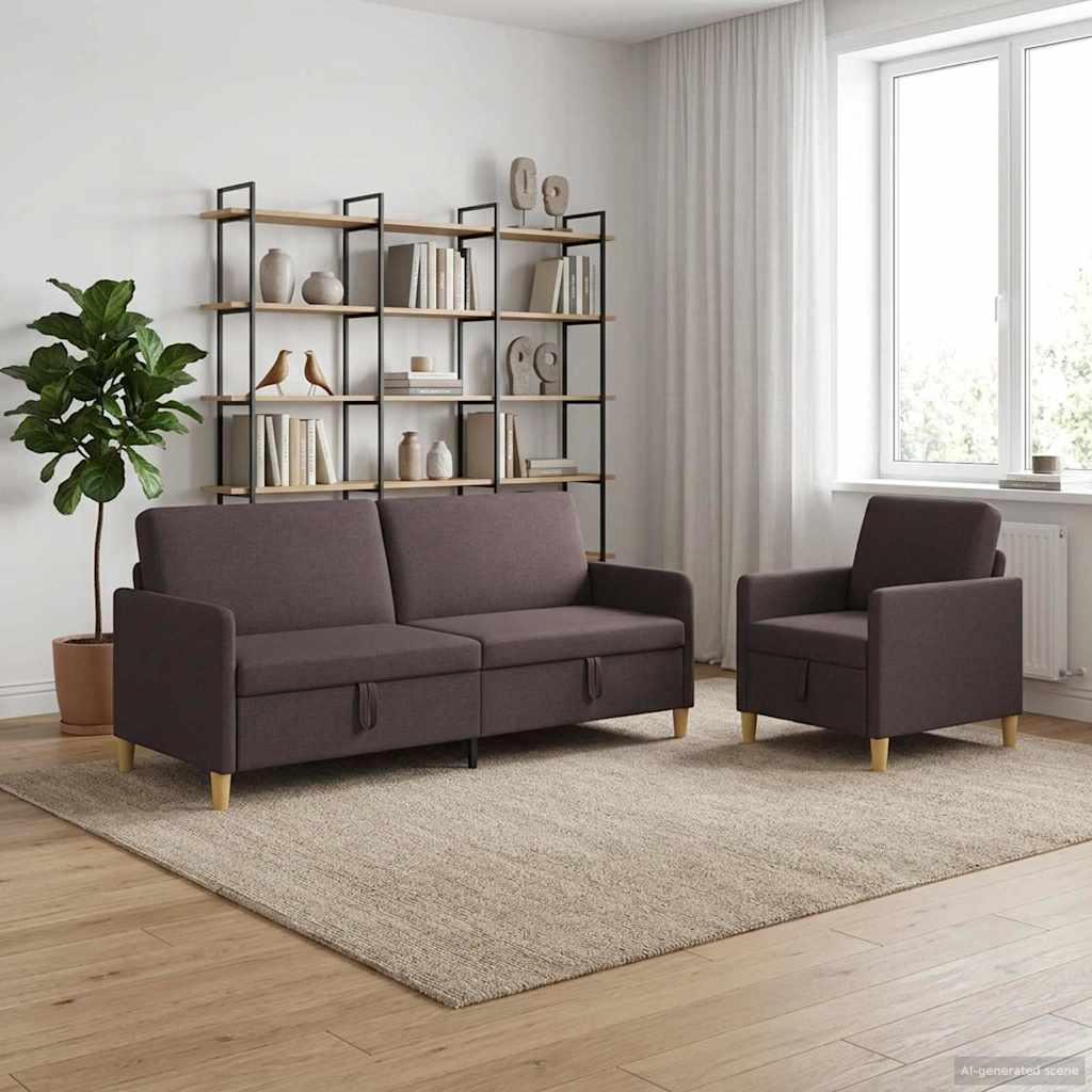 3429236_1.jpg vidaXL Súprava pohovky s úložným priestorom 2 pcs Tmavohnedá Polyester – Obrázok 1