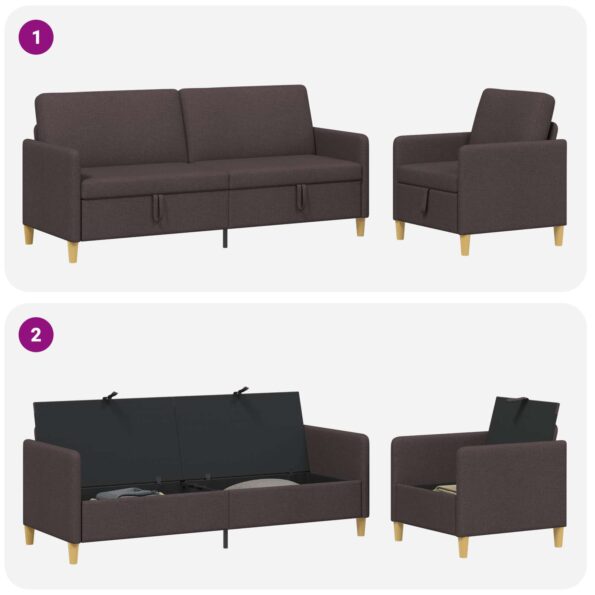 vidaXL Súprava pohovky s úložným priestorom 2 pcs Tmavohnedá Polyester – Obrázok 4