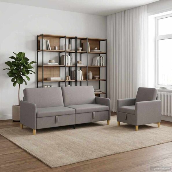 vidaXL Súprava pohovky s úložným priestorom 2 pcs Sivohnedá Polyester – Obrázok 3