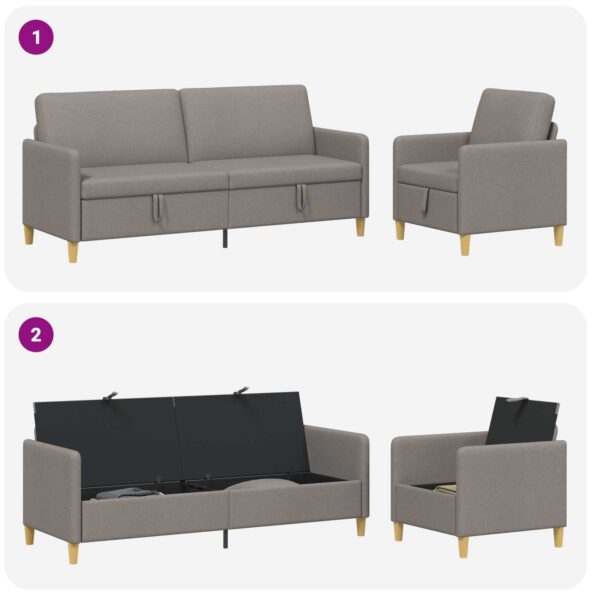 vidaXL Súprava pohovky s úložným priestorom 2 pcs Sivohnedá Polyester – Obrázok 4