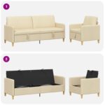vidaXL Súprava pohovky s úložným priestorom 2 pcs Krémová Polyester – Obrázok 4