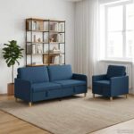 vidaXL Súprava pohovky s úložným priestorom 2 pcs Modrá Polyester – Obrázok 3