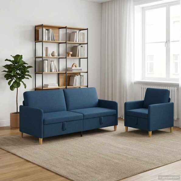 vidaXL Súprava pohovky s úložným priestorom 2 pcs Modrá Polyester – Obrázok 3
