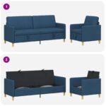 vidaXL Súprava pohovky s úložným priestorom 2 pcs Modrá Polyester – Obrázok 4