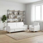 vidaXL Súprava pohovky s úložným priestorom 2 pcs Biela Polyester – Obrázok 3