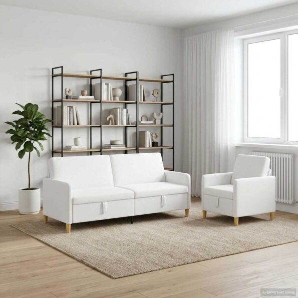 vidaXL Súprava pohovky s úložným priestorom 2 pcs Biela Polyester – Obrázok 3