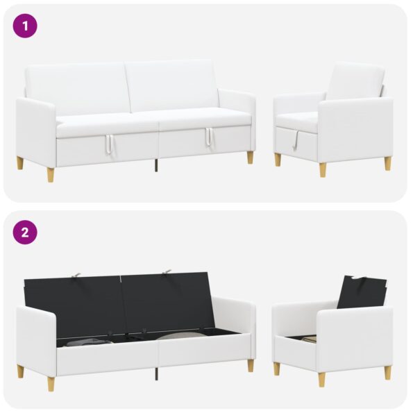 vidaXL Súprava pohovky s úložným priestorom 2 pcs Biela Polyester – Obrázok 4