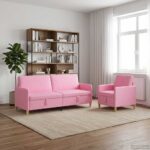 vidaXL Súprava pohovky s úložným priestorom 2 pcs Ružová Polyester