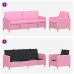 vidaXL Súprava pohovky s úložným priestorom 2 pcs Ružová Polyester – Obrázok 4
