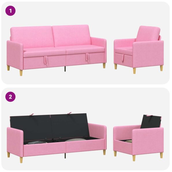 vidaXL Súprava pohovky s úložným priestorom 2 pcs Ružová Polyester – Obrázok 4