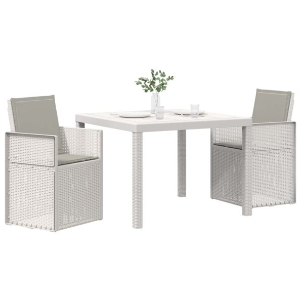 vidaXL Záhradný jedálenský set s vankúšom 3 pcs Biela a svetlosivá PP – Obrázok 3