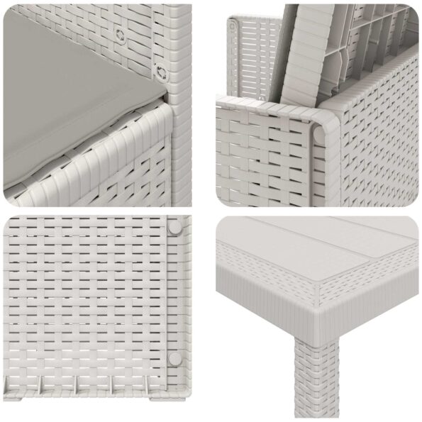 vidaXL Záhradný jedálenský set s vankúšom 3 pcs Biela a svetlosivá PP – Obrázok 8