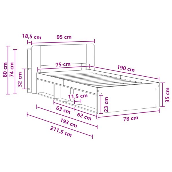 vidaXL Rám postele so skladom Biela 75 x 190 cm Kompozitné drevo – Obrázok 9