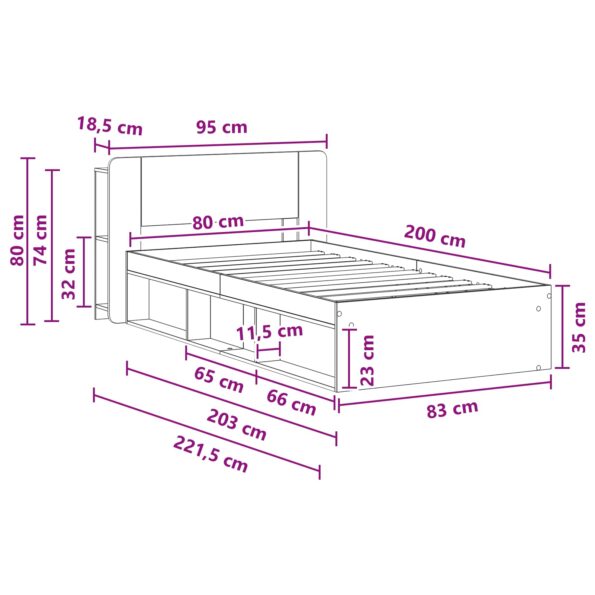 vidaXL Rám postele so skladom Dymový dub 80 x 200 cm Kompozitné drevo – Obrázok 8