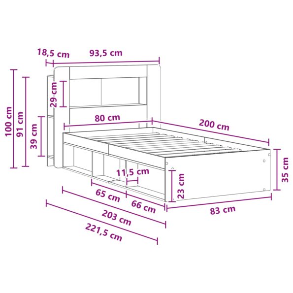 vidaXL Rám postele so skladom Dymový dub 80 x 200 cm Kompozitné drevo – Obrázok 8