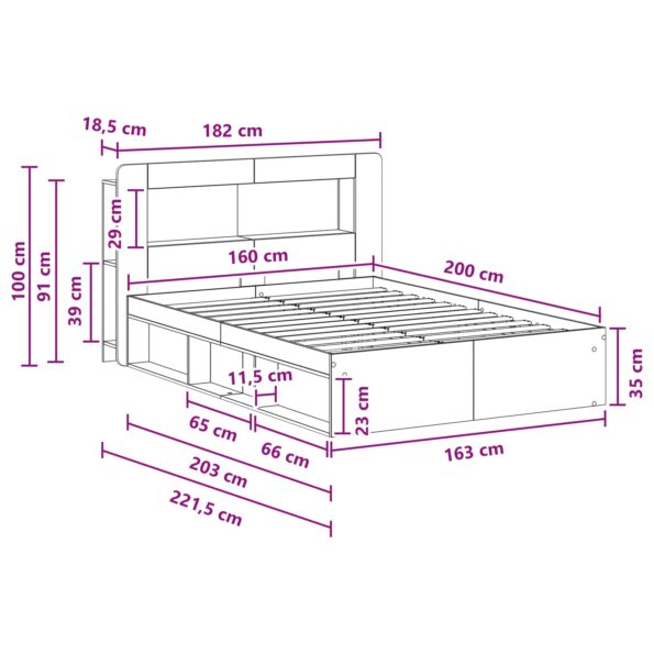 vidaXL Rám postele so skladom Biela 160 x 200 cm Kompozitné drevo – Obrázok 9