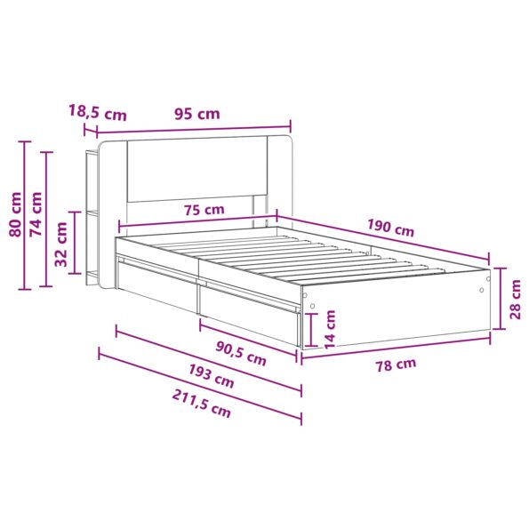 vidaXL Rám postele so skladom Čierna 75 x 190 cm Kompozitné drevo – Obrázok 10