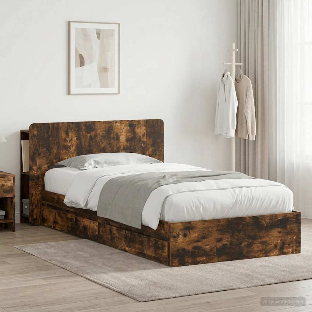 3433542_1.jpg vidaXL Rám postele so skladom Dymový dub 90 x 190 cm Kompozitné drevo – Obrázok 1