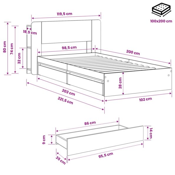 vidaXL Rám postele so skladom Čierna 100 x 200 cm Kompozitné drevo – Obrázok 10