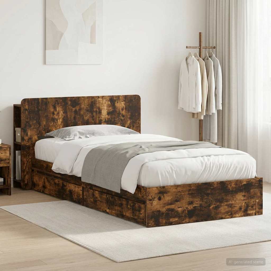 3433548_1.jpg vidaXL Rám postele so skladom Dymový dub 100 x 200 cm Kompozitné drevo – Obrázok 1